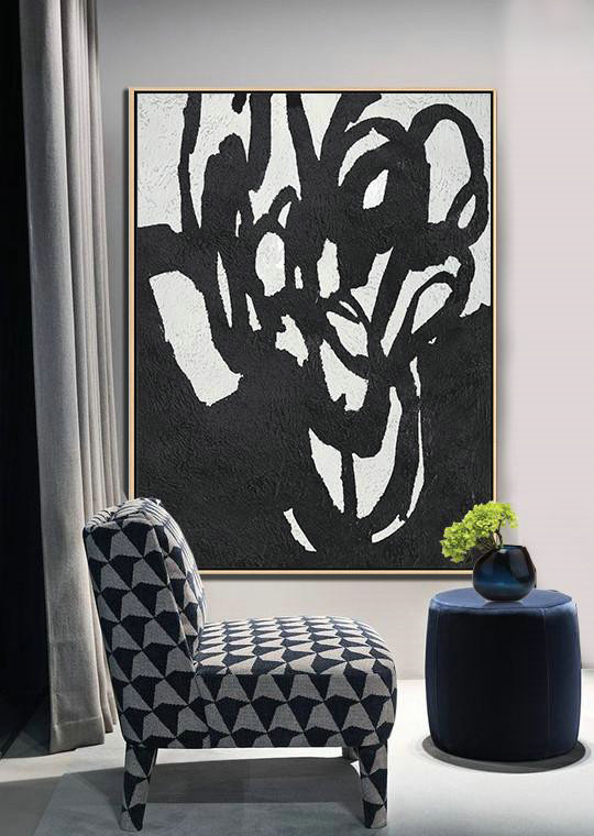Original Abstract Art Paintings,Black And White Minimalist Painting On Canvas - Acrylic On Canvas Abstract